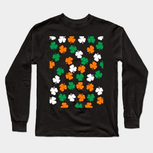 Green White Orange Shamrock Pattern Long Sleeve T-Shirt